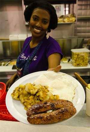 Half-smoke sausage plate at Ben's Chili Bowl in DC Half-smoke sausage plate at Ben's Chili Bowl in DC