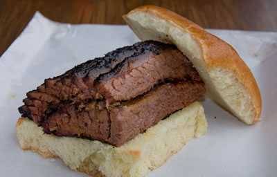 Sliced brisket sandwich