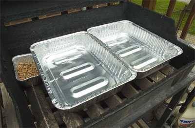 water pans on a gas grill with 2-zone heat setup water pans on a gas grill with 2-zone heat setup