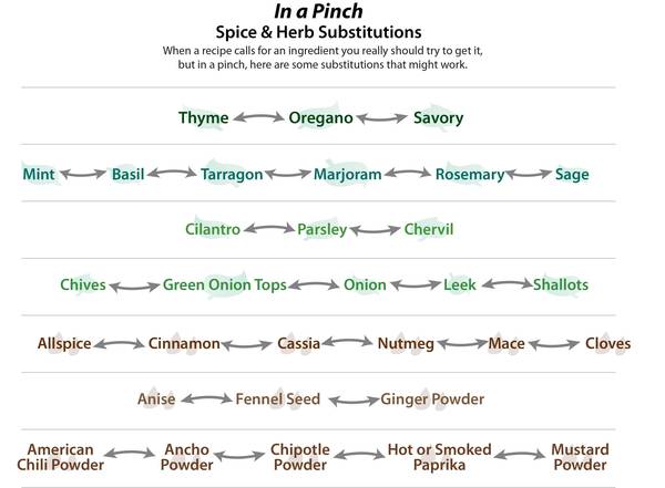 spice substition chart spice and herb substitution chart