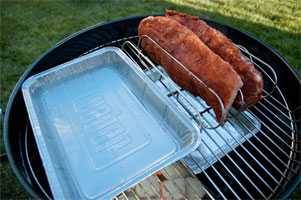 2-zone, indirect setup for BBQ ribs on a charcoal grill 2-zone, indirect setup for BBQ ribs on a charcoal grill