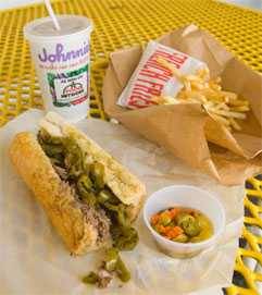 Italian Beef Sandwich with fries and drink at Johnnie's Beef Italian Beef Sandwich with fries and drink at Johnnie's Beef