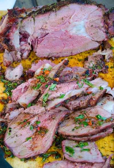 cooked and sliced boneless leg of lamb