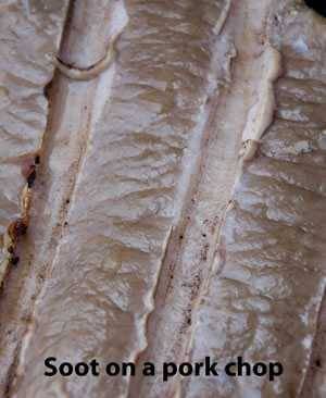 detail soot on the grill marks of a pork chop detail of soot on the grill marks of a pork chop