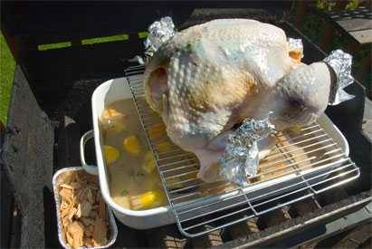 indirect setup for BBQ turkey on a gas grill using wood chips indirect setup for BBQ turkey on a gas grill using wood chips