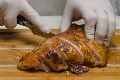 slicing turkey breasts