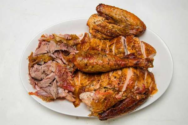 serving platter with carved turkey