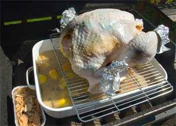 turkey on gas grill setup
